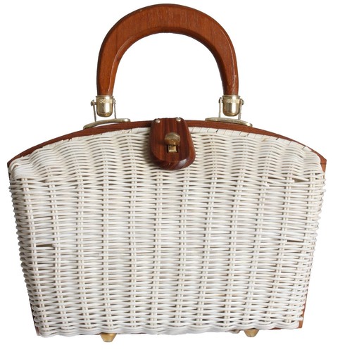 Crabtree & Evelyn wicker/wood backpack purse pocketbook  display picture 1