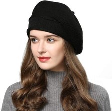 French Style Beret Hat for Women Winter Fall Knit Artist Hats 0, Black