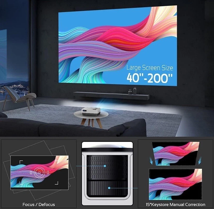 DBPOWER Wifi Mini Projectors 7500L LCD 720p Full HD 1080p Video Home Theater NEW - Image 2 of 3