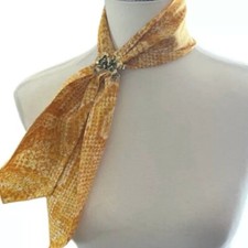Scarf Vintage Cathy 1000 Oaks California Sheer Neck Scarf Yellow Neutral Print