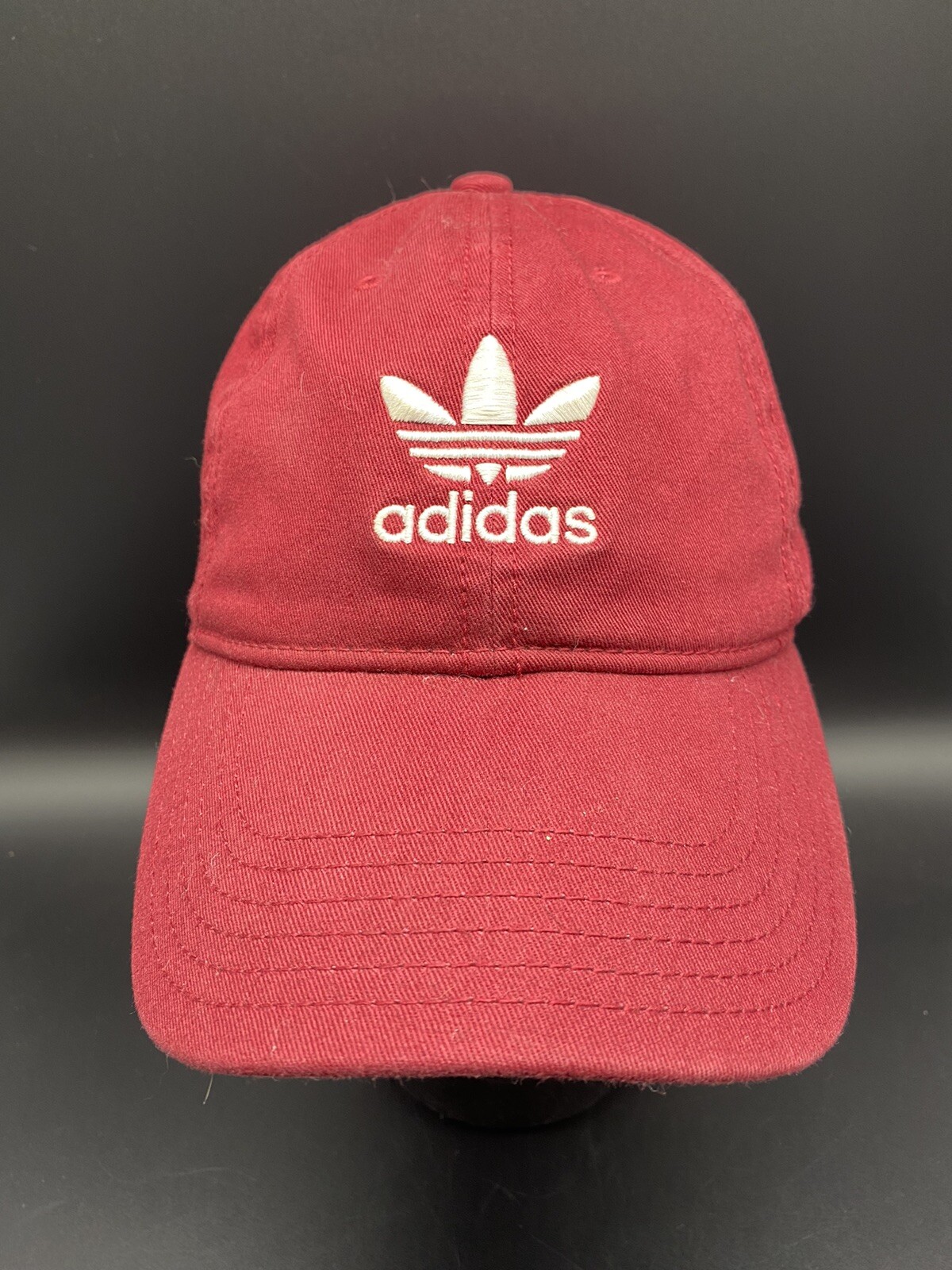 Adidas Trefoil Baseball Cap Hat Maroon White Logo Adjustable