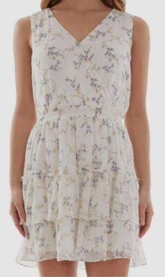 $59 Bcx Women's Ivory Juniors' Floral-Print Flounce Fit & Flare Dress Size M