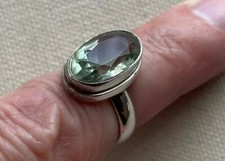 Statement Crystal Solitaire Ring Sterling Bohemian Light Green Oval Artisan Sz 6