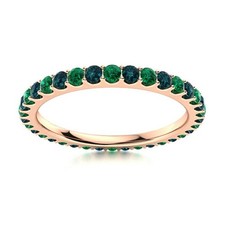 925 Sterling Silver Rose Plated Full Eternity London Blue Topaz  Emerald Ring
