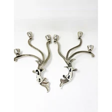Global Views Silver Wall Candle Sconces Pair 3 Arm Modern Art Nouveau Eclectic