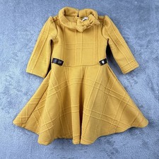Janie And Jack Dress Girls 3 Yellow Quilted L/S Collar Bow A-Line Circle Skirt