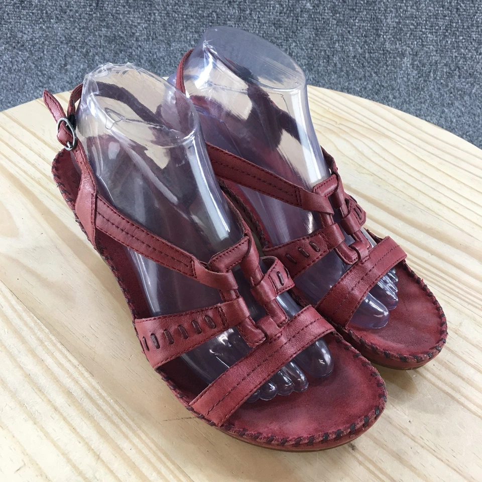 Sandalias Hush Puppies para mujer 9 M Lysis con cordones de cuero rojo punta abierta tacones de cuña Foto 3 de 4