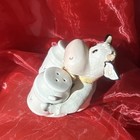 Ceramic Novelty Cow Salt & Pepper Shaker Set w/ Holder, White/Black/Pink — photo 4
