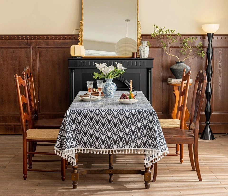 Abstract Sea Waves Fishscales Geometric Tablecloth Dining Table Cover Home Decor - Image 3 of 4