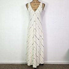 Simply Vera Wang Womens Sz S Maxi Dress White Black Striped Linen V Neck & Back