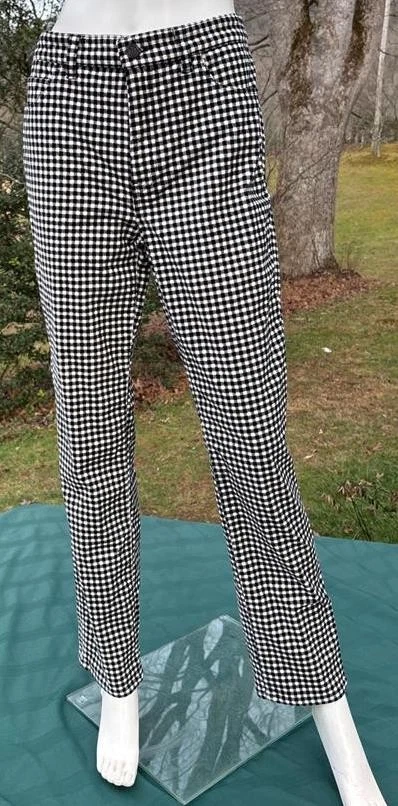 Pantalones ajustados Talbots "Impecables" de terciopelo elástico blanco y negro a cuadros para mujer 8 Foto 4 de 4