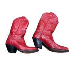 VTG Justin Women s Red Leather Roper Cowboy Boots Sz 4.5B Style K 5379 Imperfect