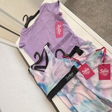 Justice 3 piece bundle Girls XL Purple Short Sleeve Leotard Tie-Dye Dance Set