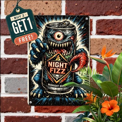 Kaiju Monster Beer Graphic Metal Tin Sign Vintage Tavern Cave Wall Art 8x12
