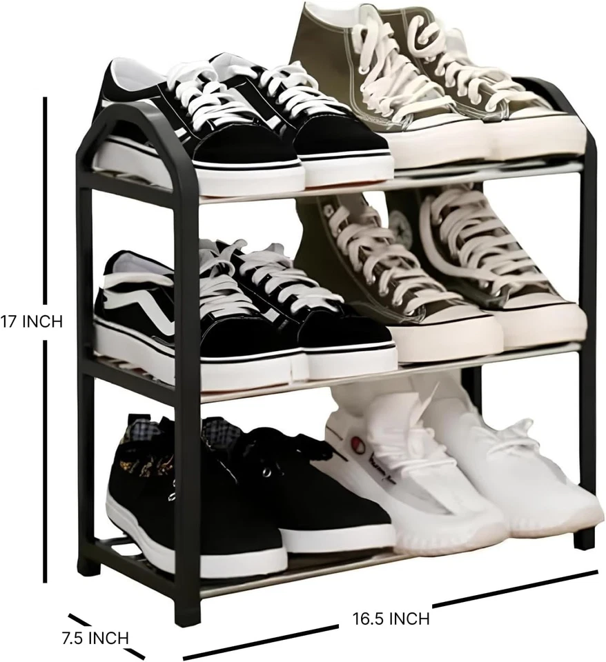 3-Tier Standing Shoe Rack PARACASA Stackable Free Plastic Shoes Organizer Black - Image 3 of 4