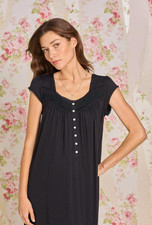 Nwt Eileen West Black Cap Sleeve Modal/Spandex Jersey Knit Waltz Nightgown M