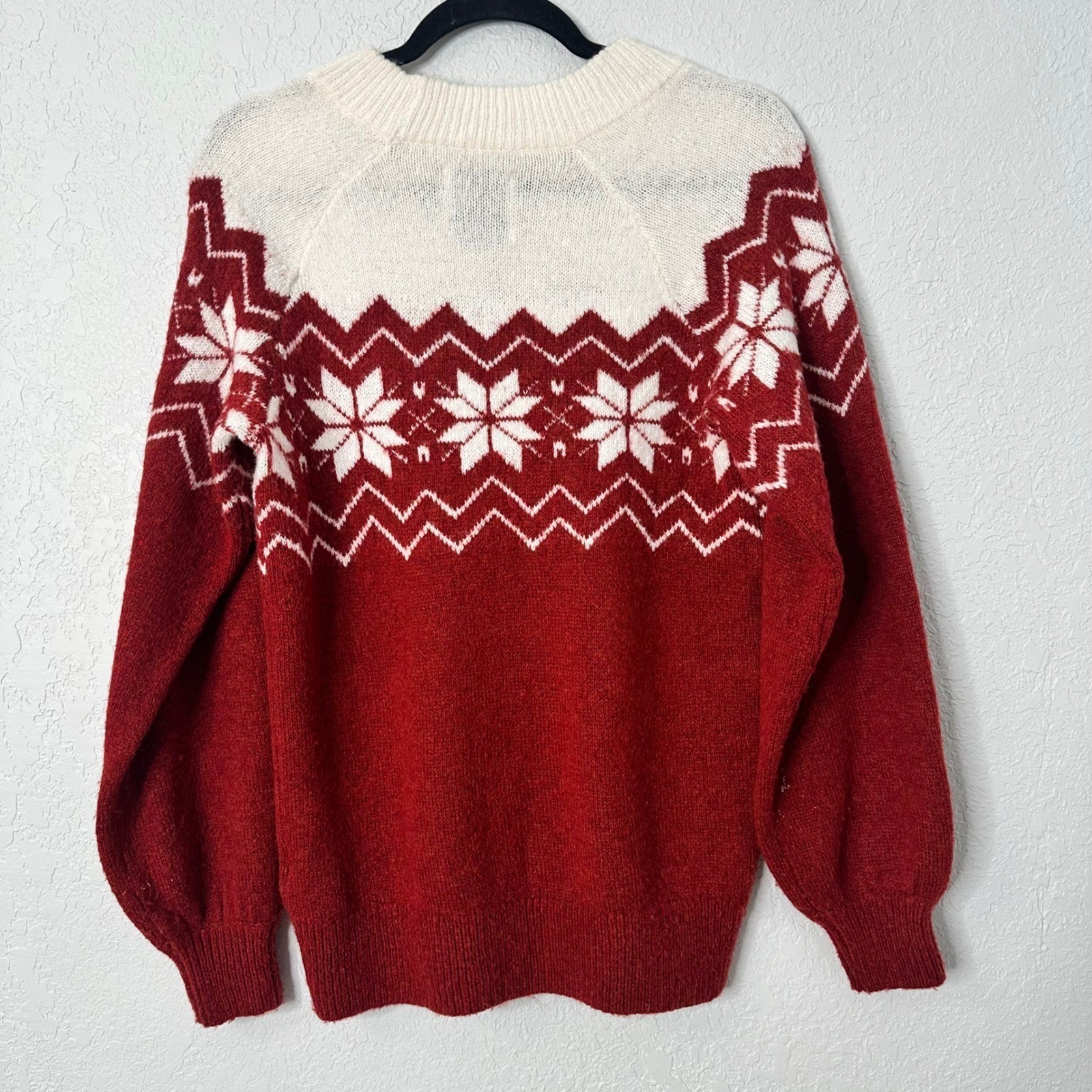 Abercrombie & Fitch Fair Isle Snowflake Sweater Red Cream Women's Small Holiday