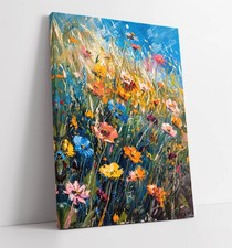 A BUNCH OF COLOURFUL WILD FLOWERS FRAMED CANVAS WALL ART PICTURE PRINT
