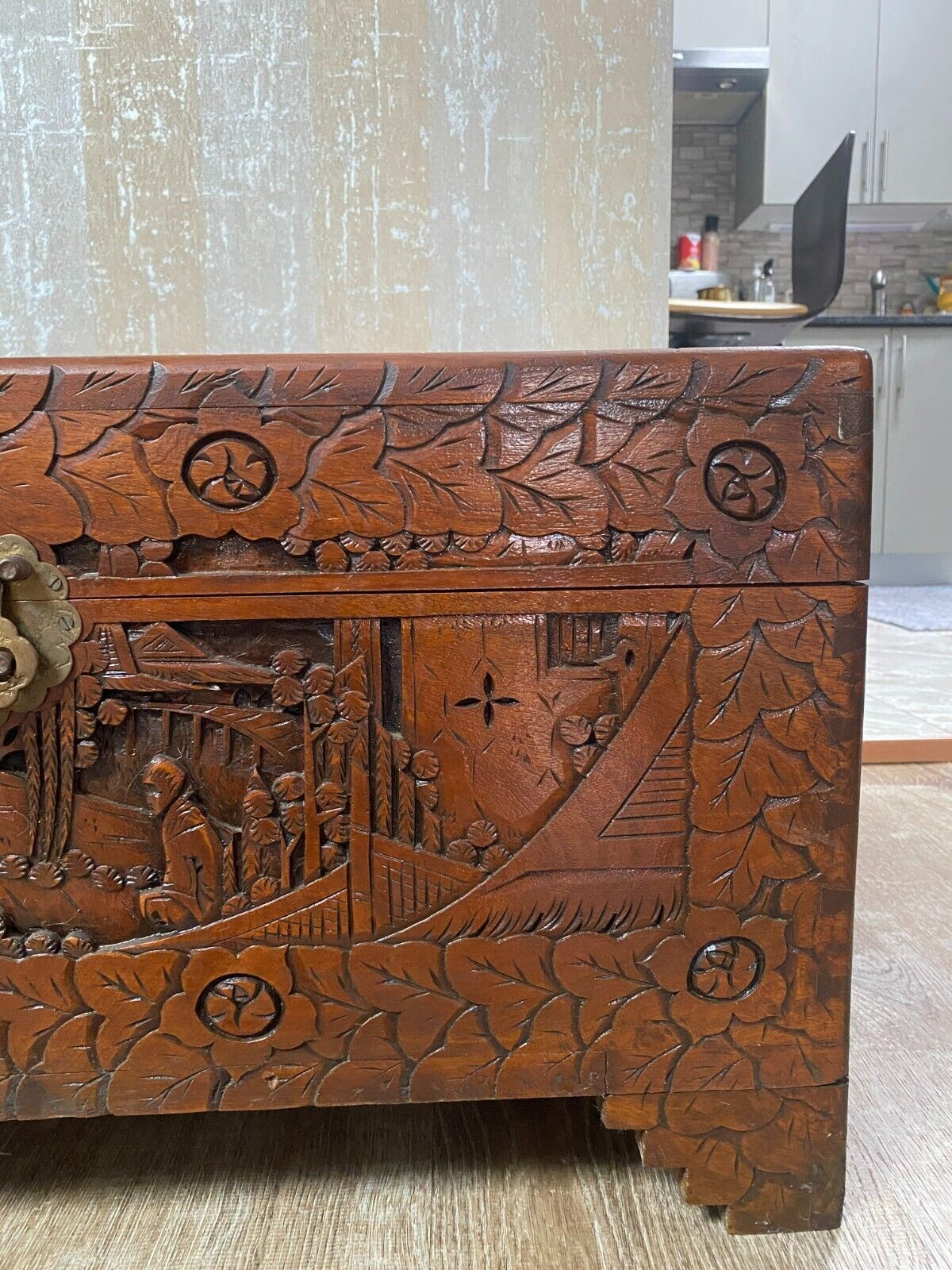 Carved Camphor Wood Chest