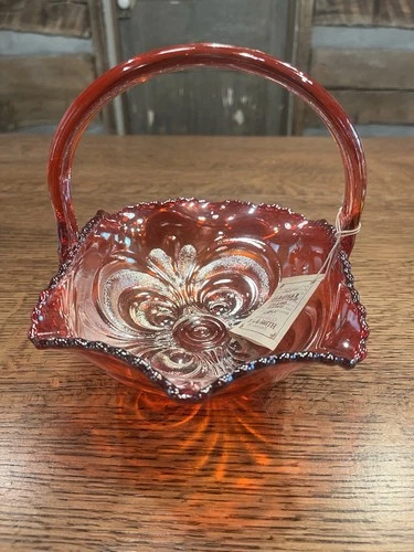 Fenton Red Carnival Glass Persian Medallion Basket