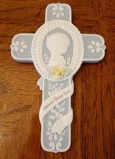 1996 Precious Moments Heaven Bless You Porcelain White Blue Boy 7  Cross