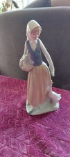 Nao by Lladro Porcelain Figure Lady Feeding a Goose carrying a Fruit Basket    