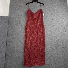 Oh Polly Dress Womens 6 Red Beaded Sequin Bodycon Slip Midi Formal Gown Party