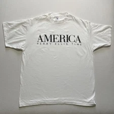 Vintage Perry Ellis America Shirt Mens Extra Large White Made USA Graphic 90s