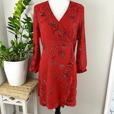 Madewell Red Hazelwood Wrap-Front Windswept Floral Mini Dress Size Medium