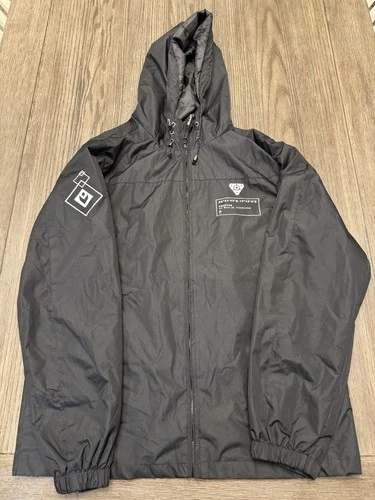 Mens 2XL Black Anime Graphic Hooded Windbreaker Jacket Streetwear Full Zip - product listing photo