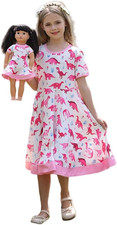 Girl Dress Pink Heart Unicorn with Matching American Girl Doll Clothes Accessori