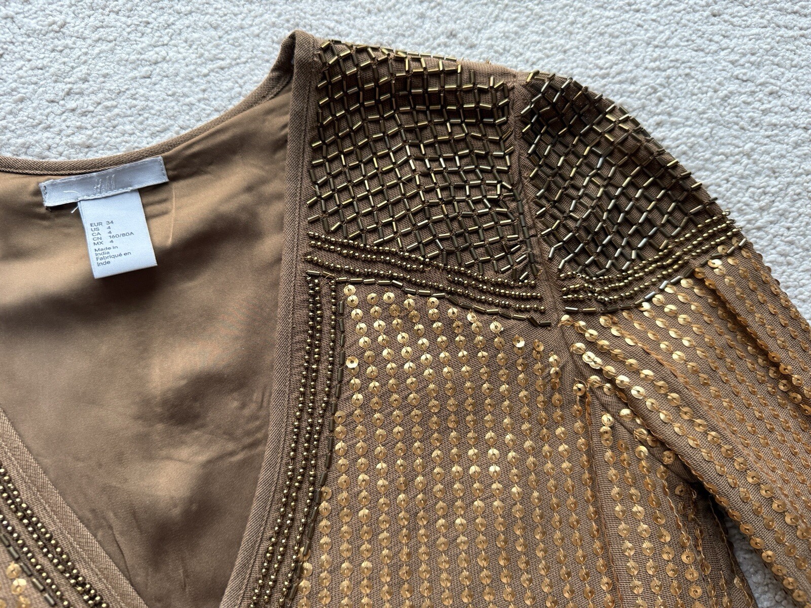 H&M Trend Embellished Hand Beaded Gold Bronze Sequins Beads Blouse Shirt Top 4 image 7