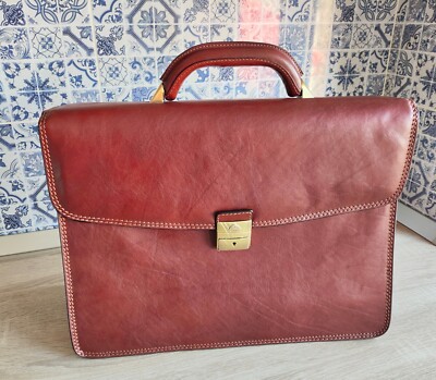 NEW vtg Men Office Leather Briefcase Italy Tony Perotti Business Bag Crossover