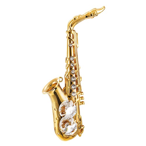 Saxophone Element SWAROVSKI CRYSTAL ELEMENT STUDDED SAXOPHONE FIGURINE ORNAMENT 24K GOLD ...