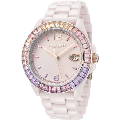 Coach Women's Watch Greyson Quartz Pink Dial Pink Ceramic Bracelet