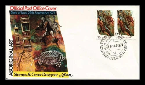 AUSTRALIA  CAVE DRAWINGS ABORIGINAL ART MELBOURNE 1971 FDC UNADDR