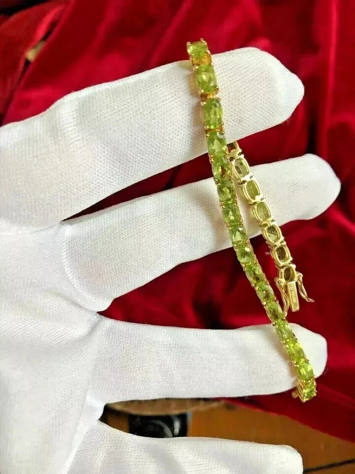 10CT Oval Lab Created Peridot Diamond Women's Bracelet 14K Yellow Gold Plated - Image 2 of 4