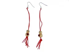 Lucky Charm Earrings Miniblings Bird Birds Wood Figure Heart Fringes 80s 80e