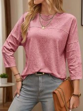 Womens Casual 3/4 Sleeve T Shirts Crew Neck Loose Fit Tops Solid Basic Tops Tees