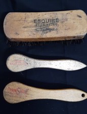 Set/3 Vintage Shoe Shine Horsehair Brushes Griffin Shinemaster Wood Handle USA