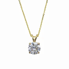 1Ct Round Lab Created Diamond With 18'' Solitaire Pendant 14K Yellow Gold Plated