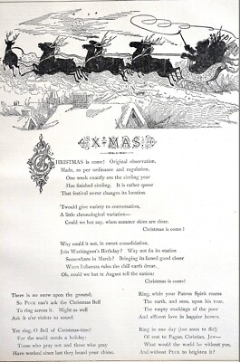 Puck Christmas X-MAS Poem 1878 Matted Puck Cartoon Print