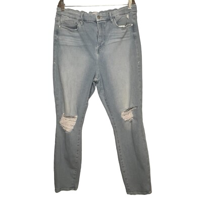 Good American Womens High Rise Skinny Jeans Distressed Light Wash Plus Size 18