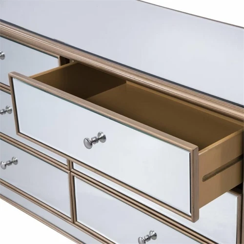 Elegant Decor Contempo 6 Drawer 60" Mirrored Dresser in Hand Rubbed Antique Gold - Picture 7 of 8
