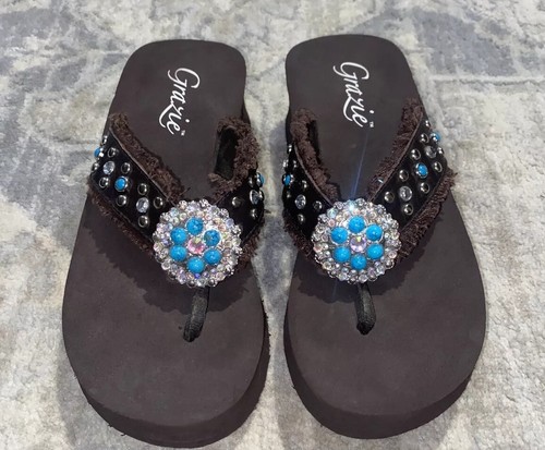 brown bling flip flops