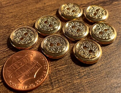 8 Small Gold Tone Metallized Plastic Sew-through 2-hole Buttons 1