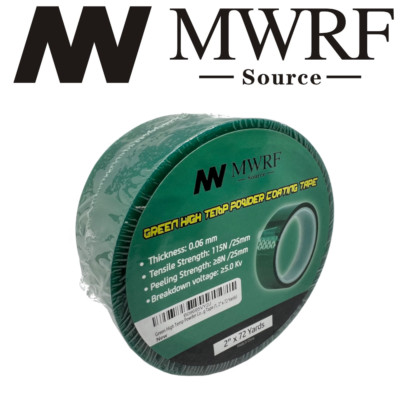 Green High Temp Powder Coating Tape 2'' 2.5'' 3'' 4'' 5'' 6'' x 216 Feet