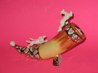 Vtg. 60's Ukraine Hand Decorated Ceramic Horn Hunting Chase Scene 7.5" long — photo 3