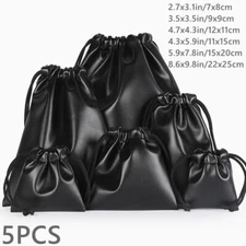 5PC Waterproof PU Faux Leather Drawstring Pouch Storage Bags Pocket Sandries Bag