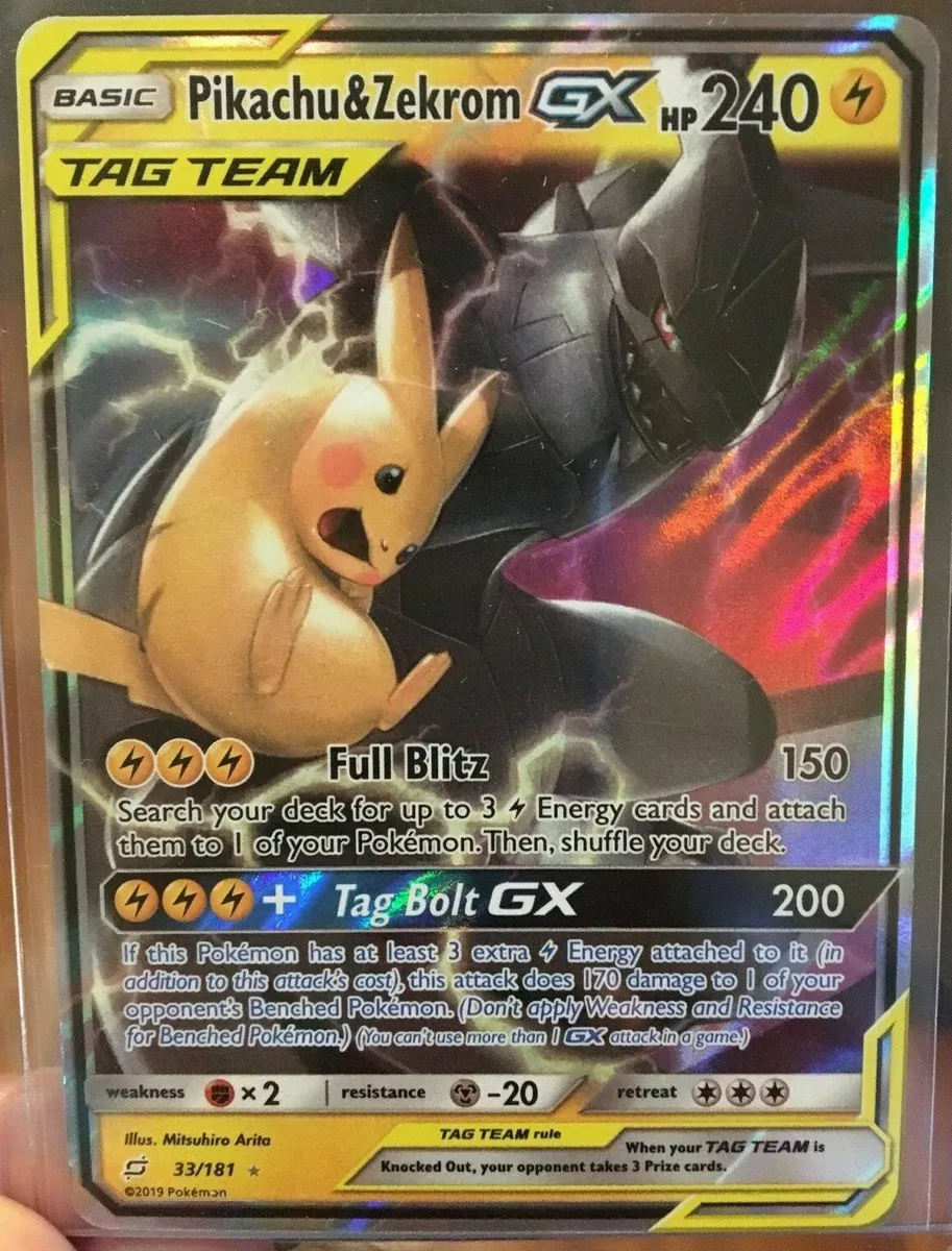 Pokemon card Pikachu & Zekrom GX Team Up Ultra-Rare 33/181 (Portuguese)